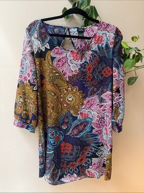 Rue21 Long Sleeve Paisley Dress - Navy, Gold, Pink, Teal, Red